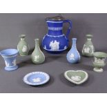 WEDGWOOD & OTHER JASPERWARE including an early pewter lidded jug incised 'Milan 59'