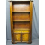 ITALIAN INLAID SHELF UNIT with lower drawer and cupboard doors, 179cms H, 92cms W, 26cms D