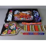 AMERICAN INDIAN TYPE BEADWORK JEWELLERY etc on an ebonized desk tray