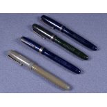 MABIE TODD - Four vintage 1940s Swan Mabie Todd self-filler fountain pens with gold trim and 14ct