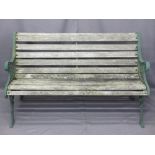 SLATTED TEAK GARDEN BENCH with cast iron ends, 126cms L