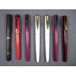 WATERMAN - Three modern 1990s Waterman Reflex fountain pens with hexagonal caps - maroon (chrome