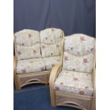 MODERN BAMBOO TWO PIECE CONSERVATORY SUITE to include a two seater settee, 97cms H, 123cms W, 54cm D