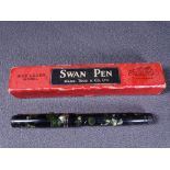 MABIE TODD - Vintage 1930s green and black marble Swan Mabie Todd 1041 leverless fountain pen with