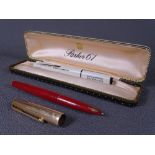 PARKER - Vintage (1956-1969) rage red Parker 61 Custom fountain pen with rolled gold cap, 14ct