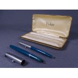 PARKER - Vintage 1950s teal blue Parker 51 Mk ll Aerometric fountain pen and ballpoint pen set