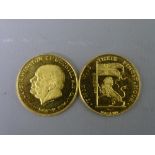 TWO EIGHTEEN CARAT GOLD WINSTON CHURCHILL COMMEMORATIVE COINS - 'This Was Their Finest Hour',