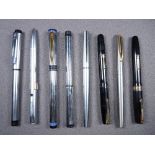 WATERMAN - Five metal Waterman pens - three modern fountain pens (1990s) -1) fluted chrome