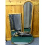 VINTAGE METAL FRAMED OVAL WALL MIRROR and two others