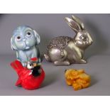 MIXED GROUP OF COLLECTABLE FIGURINES including a silver plated rabbit with Chinese character