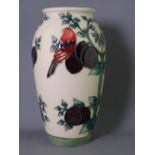 MOORCROFT 'PLUM TREE & BIRD' VASE, designed by Sally Tuffin, 18.5cms H, impressed and painted