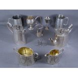 SILVER PLATE - four piece tea service, wine goblet, two tankards ETC