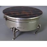 SILVER & TORTOISESHELL CIRCULAR RING BOX, London 1922, maker Collett & Anderson, 8.5cms D, on four