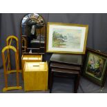 PARCEL OF MIXED FURNITURE ETC including a reproduction mahogany nest of three tables, two light wood