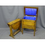 VINTAGE OAK SEWING BOX/WORK TABLE and a twin flap occasional table with twist top