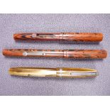 WATERMAN - Two vintage 1920s red ripple Waterman's Ideal fountain pens - 1) red ripple Waterman's