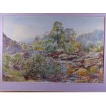 HENRY MOXON COOK watercolour - mountainside river scene, signed and dated 1891, 34 x 52cms