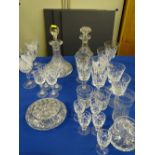 GLASSWARE - two decanters, one with silver 'Whiskey' label and quality drinking glassware ETC