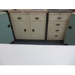 TWO VINTAGE PAUL METALCRAFT KITCHEN UNITS along with two others and a formica topped kitchen table