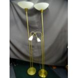 TWO STANDARD/READING LAMPS, modern burnished brass effect E/T