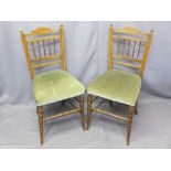 TWO EDWARDIAN PARLOUR CHAIRS, spindlebacked on turned front supports