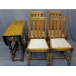 ANTIQUE OAK GATE LEG DINING TABLE, joined oak construction with single end drawer on bobbin turned