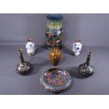 CLOISONNE - a pair of bud vases, a pair of floral decorated vases ETC