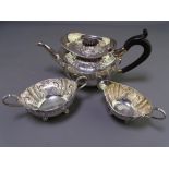 VICTORIAN SILVER THREE PIECE BACHELOR TEA SERVICE, Sheffield 1897 and 1898, maker Fenton Brothers