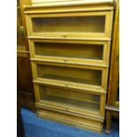 OAK WERNICKE STYLE SECTIONAL BOOKCASE, four flight with top cover and base section and pull-out/