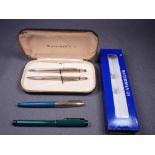 WATERMAN - Vintage 1950s teal and grey Waterman CF fountain pen with gold trim, a rolled gold