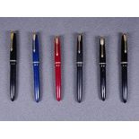 PARKER - Two vintage (1950s-60s) black Parker fountain pens, one Parker Slimfold with gold trim with