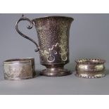 SILVER PEDESTAL CUP, Birmingham 1907 by Walker & Hall, 10cms H overall, with beaten and leaf