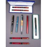 WATERMAN - Modern 1990s red marbled lacquer Waterman Laureat Mk II fountain pen and roller ball