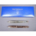 WATERMAN - Vintage (late 1940s-50s) grey pearl Striated Waterman 'W5' fountain pen with gold trim