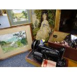 SINGER SEWING MACHINE, cased and a quantity of tapestries/paintings