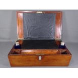 ANTIQUE WRITING SLOPE with T shaped brass hinges and a pair of cobalt blue glass inkwells