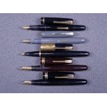 WATERMAN - Two vintage 1940s black Waterman Emblem fountain pens with gold trim and 14ct gold