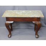 RECTANGULAR MARBLE TOPPED CONSOLE TABLE on substantial supports, 73.5cms H, 107cms L, 46cms D
