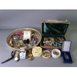 VICTORIAN VINTAGE & LATER COSTUME JEWELLERY, coinage and watches etc including a Victorian box