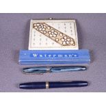 WATERMAN - Vintage (late 1940s-50s) blue pearl Striated Waterman 'W5' fountain pen with gold trim