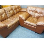 LOUNGE SETTEE & MATCHING ARMCHAIR, modern soft brown leather effect, 85cms H, 205cms W, 57cms D