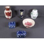 MOORCROFT PEDESTAL BOWL (seconds), Moorcroft bud vase, Doulton vase, Chinese blue and white