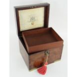 EARLY VICTORIAN MAHOGANY & BRASS-BOUND BOX with fitted interior trays, label to lid 'Printed Rundell