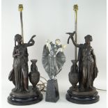 PAIR CONTINENTAL PATINATED SPELTER ORIENTALIST FIGURAL TABLE (one minor damage), and a