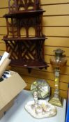 ASSORTED ITEMS including wall shelf, oil lamp and Doulton dressing table set