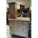 VICTORIAN PINE FIVE DRAWER CHEST & PINE POT-CUPBOARD