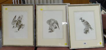 CHARLES TUNNICLIFFE RA three reproduction lithographs of birds of prey and grouse, bearing