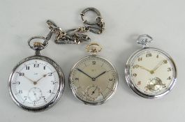THREE POCKET WATCHES including a Rone dress watch, Arcadia open faced pocket watch and Lip open