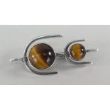 SWEDISH SILVER BAR BROOCH set with two tigers eye stones, dated for 1966, maker's initials V G