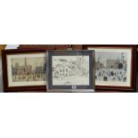 ASSORTED PRINTS including Tom Hutchinson 'Ferndale's Workman's Hall', and two unsigned Lowry